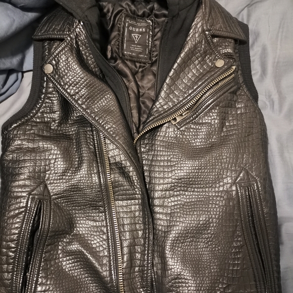 💎 Guess Men Faux Leather Croc Embossed Vest Moto - Picture 7 of 11